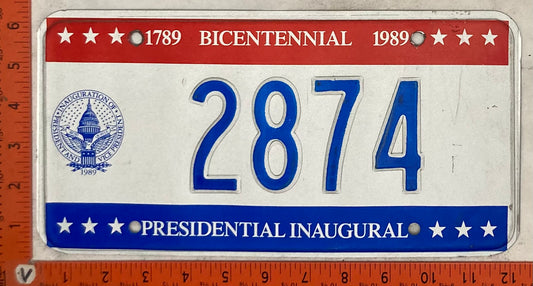 1989 Washington, DC #2874 Presidential Inaugural Passenger License Plate