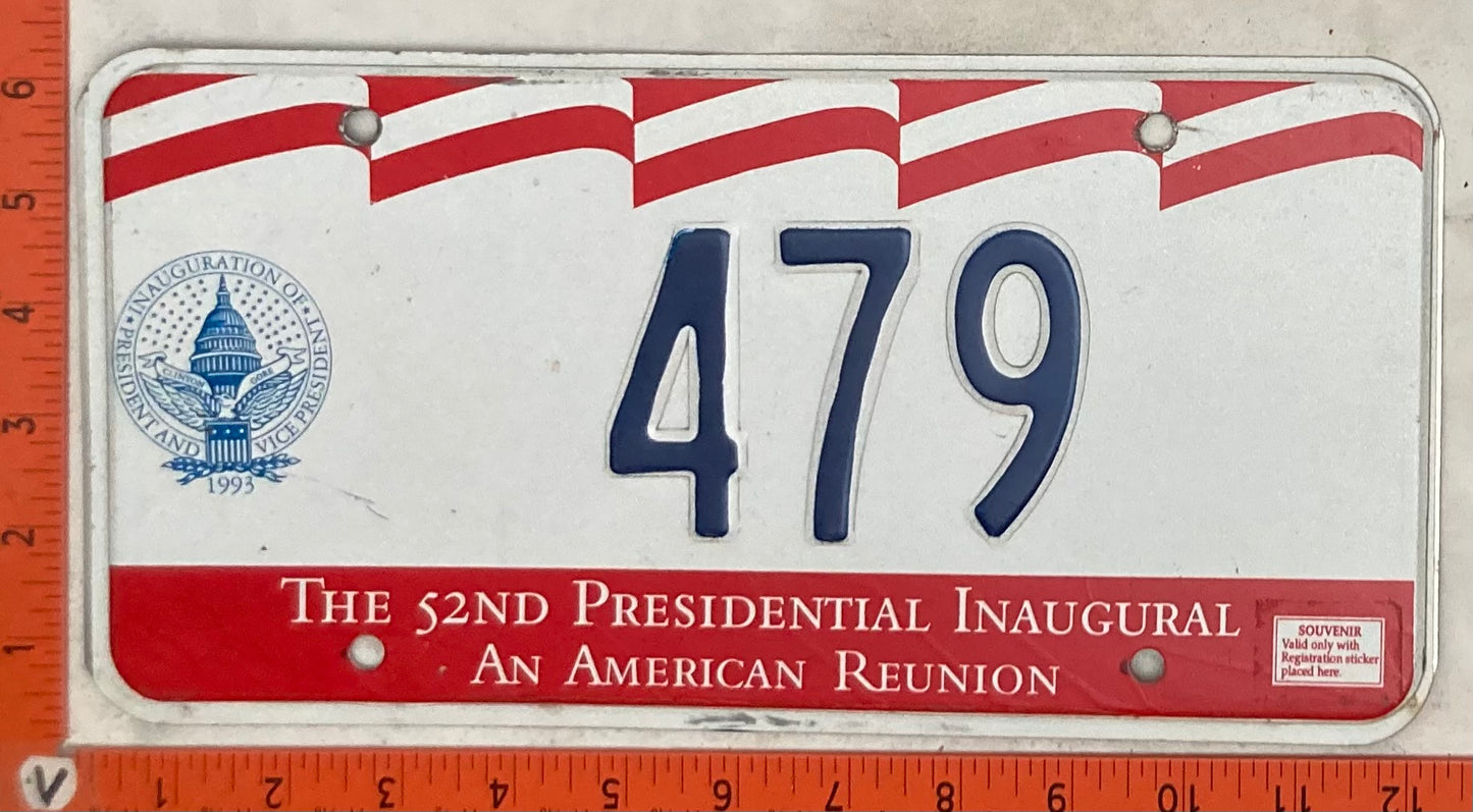 1993 Washington, DC #479 Presidential Inaugural Passenger License Plate