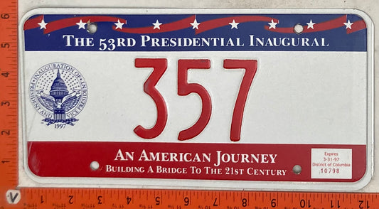1997 Washington, DC #357 Presidential Inaugural Passenger License Plate