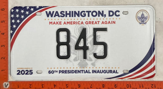 2025 Washington, DC #845 Presidential Inaugural Passenger License Plate