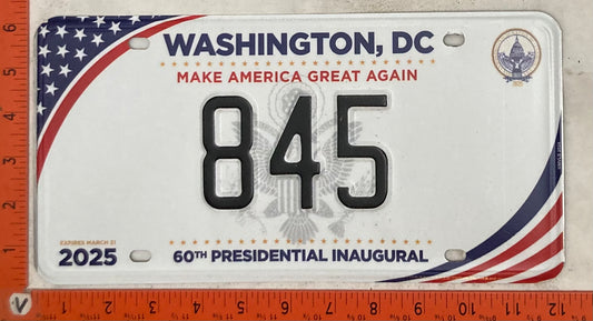 2025 Washington, DC #845 Presidential Inaugural Passenger License Plate