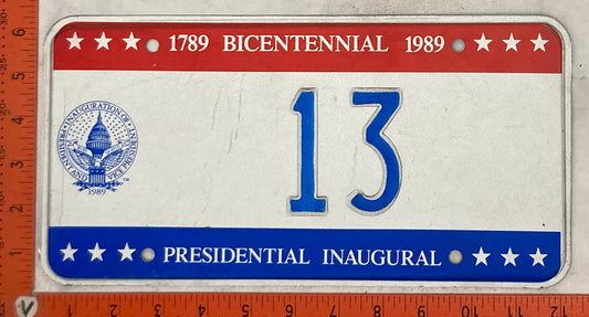 1989 Washington, DC #13 Presidential Inaugural Passenger License Plate
