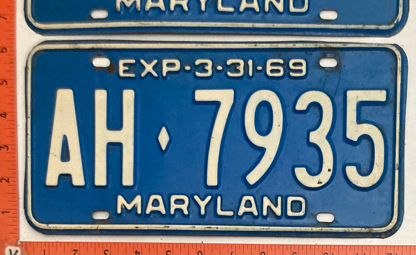 1969 Maryland #AH-7935 Passenger License Plate PAIR