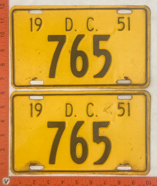 1951 Washington, DC #765 Passenger License Plate (Pair)