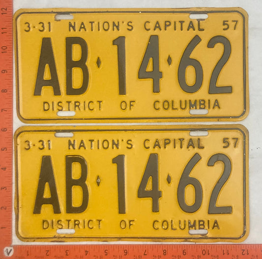 1957 Washington, DC #AB-14-62 Passenger License Plate (Pair)