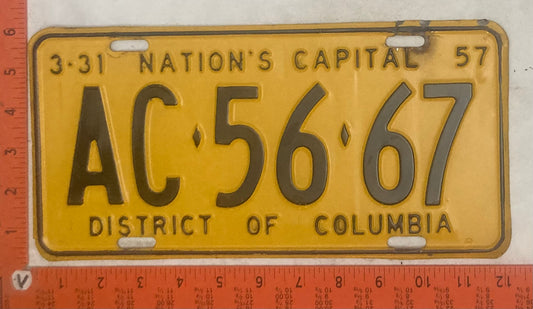1957 Washington, DC #AC-56-57 Passenger License Plate