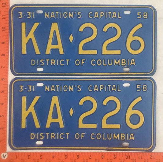 1958 Washington, DC #KA-226 Passenger License Plate (Pair)