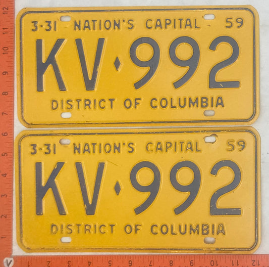 1959 Washington, DC #KV-992 Passenger License Plate (Pair)