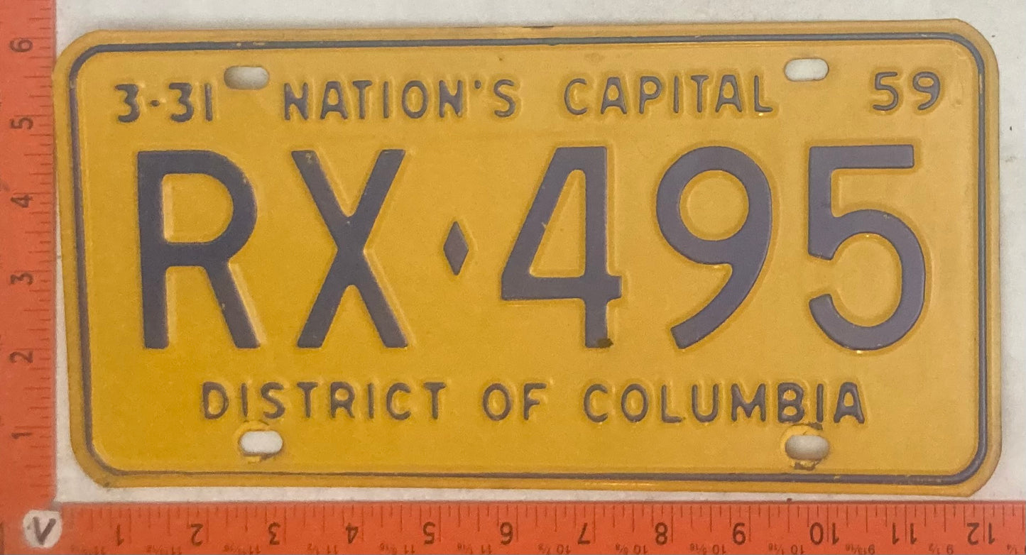 1959 Washington, DC #RX-495 Passenger License Plate