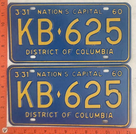 1960 Washington, DC #KB-625 Passenger License Plate (Pair)