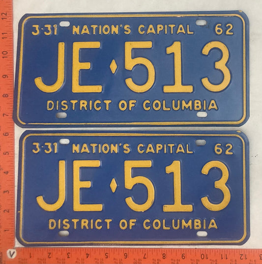 1962 Washington, DC #JE-513 Passenger License Plate (Pair)