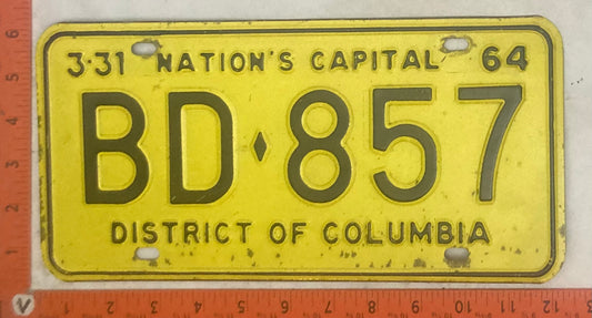 1964 Washington, DC #BD-857 Passenger License Plate