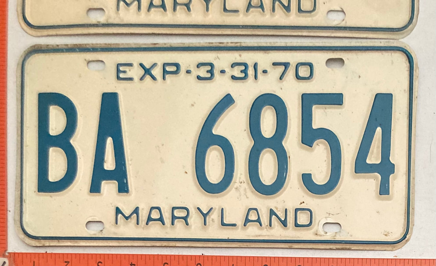 1970 Maryland #BA 6854 Passenger License Plate PAIR