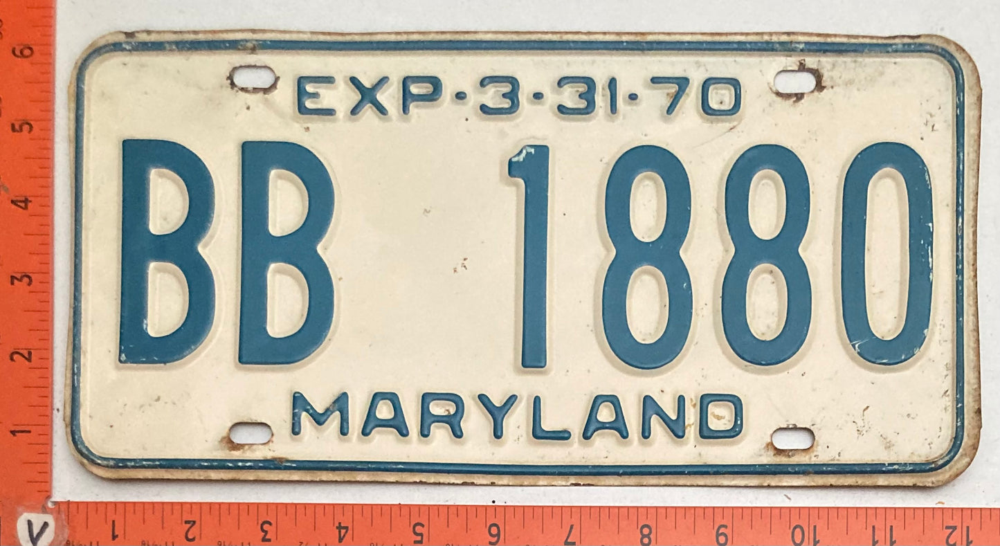1970 Maryland #BB 1880 Passenger License Plate