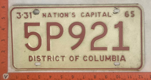 1965 Washington, DC #5P921 Passenger License Plate