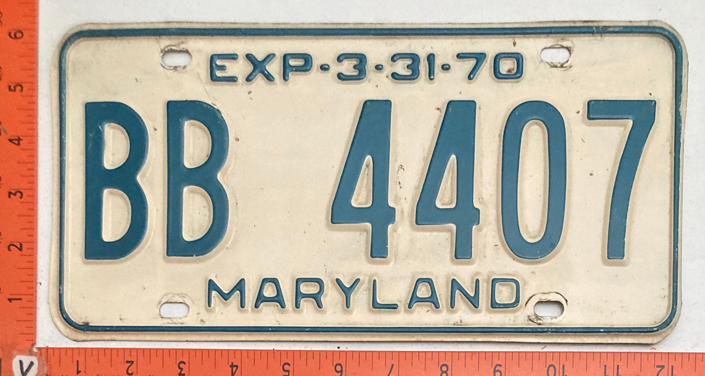 1970 Maryland #BB 4407 Passenger License Plate