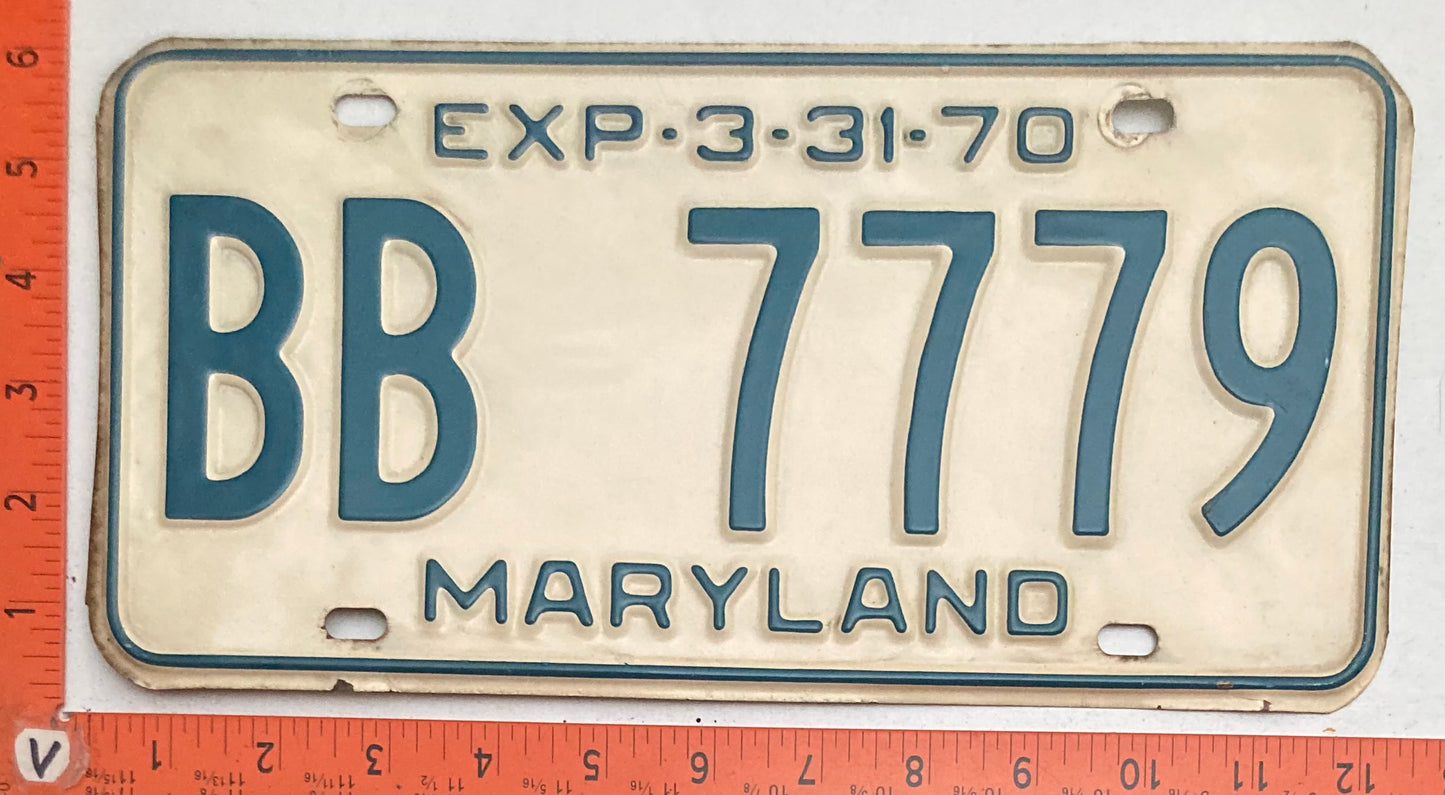 1970 Maryland #BB 7779 Passenger License Plate