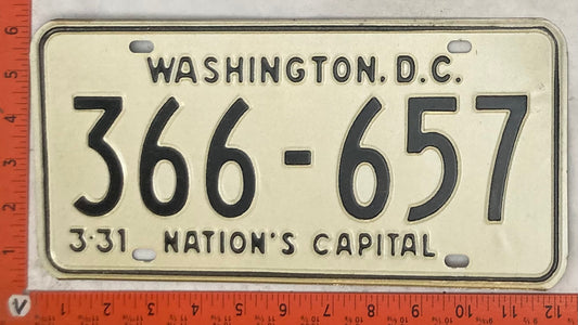 1969 Washington, DC #366-657 Passenger License Plate