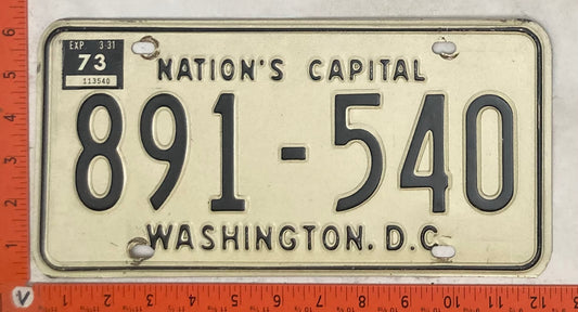 1973 Washington, DC #891-540 Passenger License Plate
