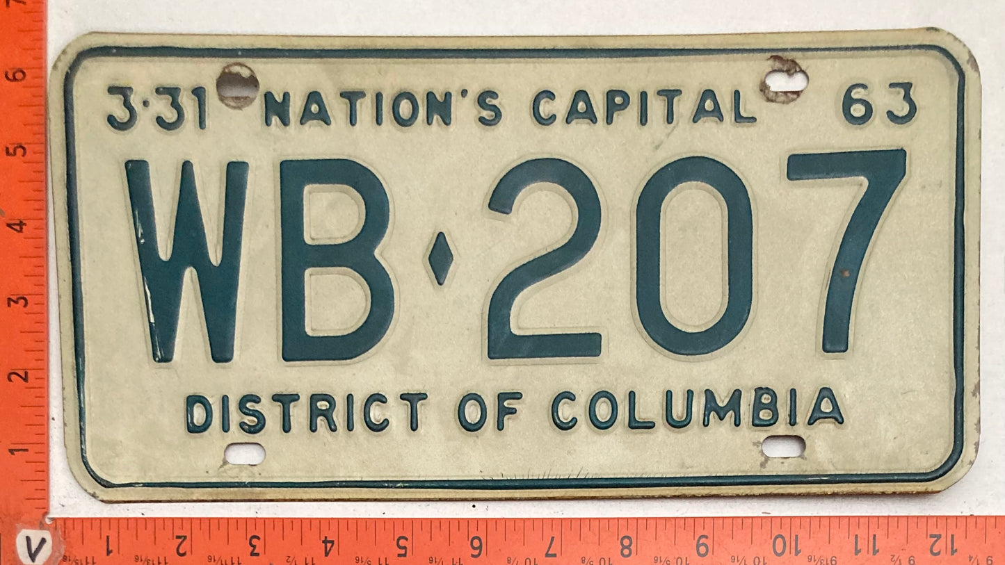 1963 Washington, DC #WB-207 Passenger License Plate