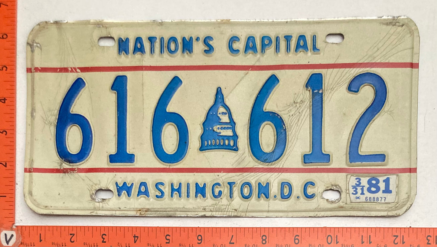 1981 Washington, DC #616 612 Passenger License Plate