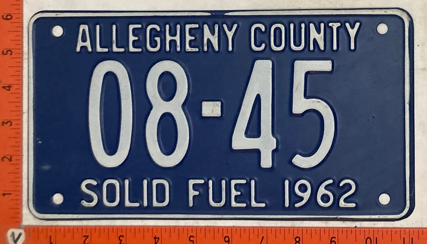 1962 Pennsylvania #08-45 Allegheny County Solid Fuel License Plate