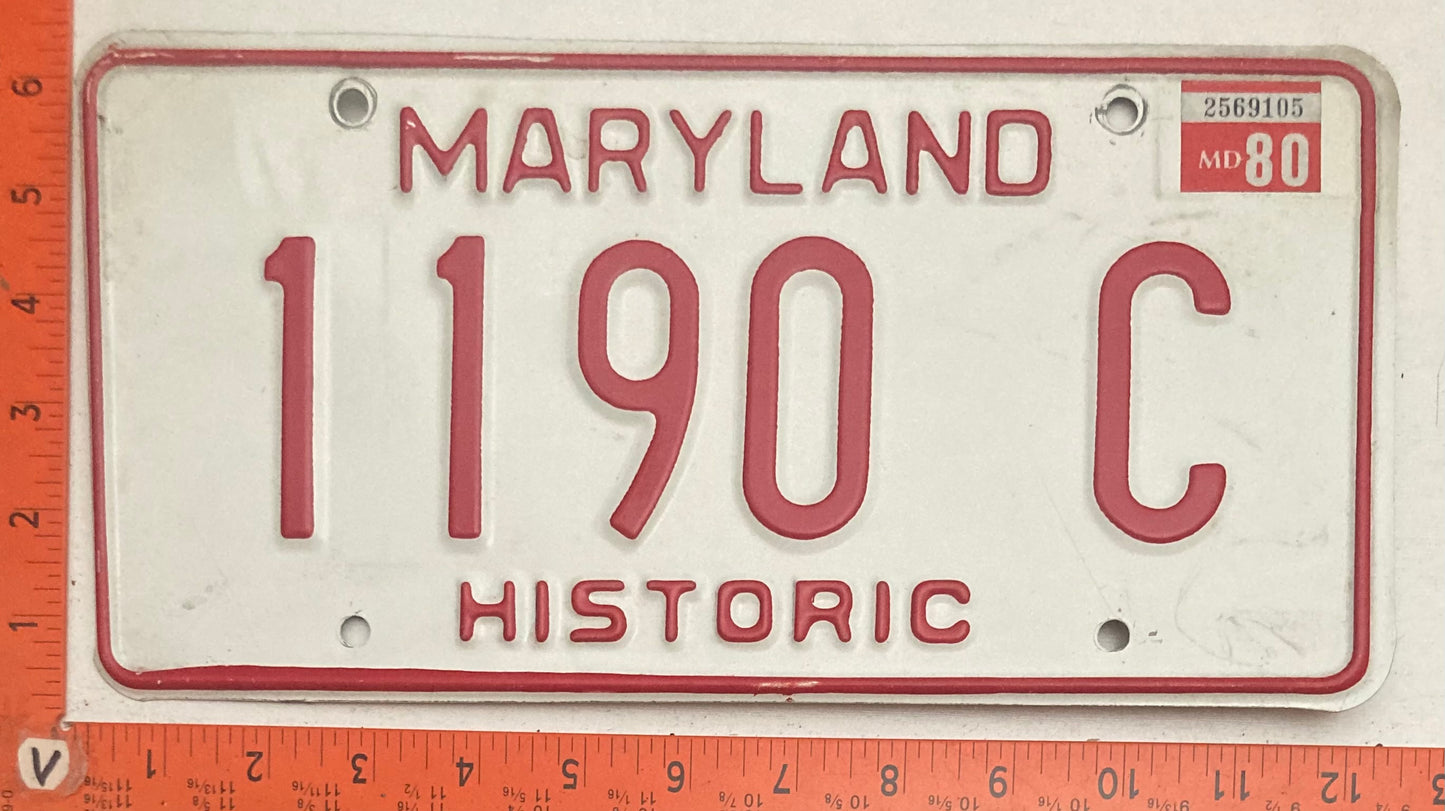 1980 Maryland #1190 C Historic License Plate