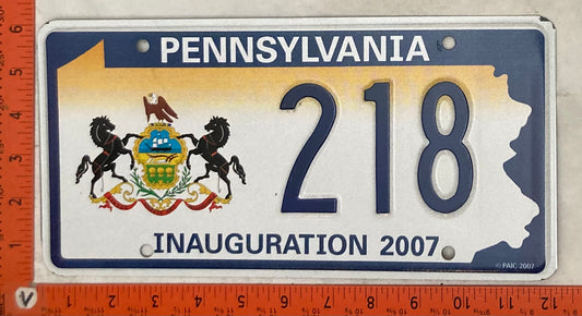 2007 Pennsylvania #218 Governors Inauguration License Plate