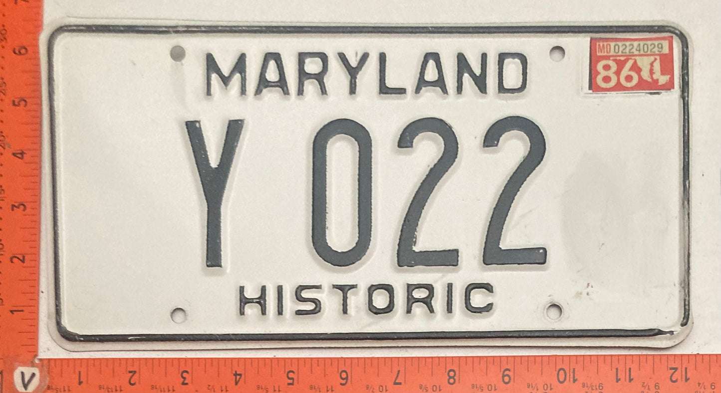 1986 Maryland #Y 022 Historic License Plate