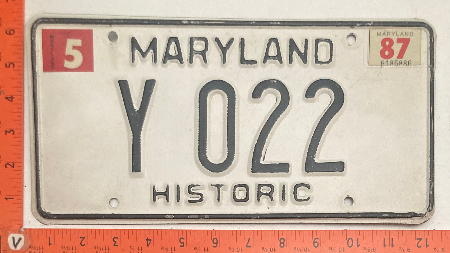 1987 Maryland #Y 022 Historic License Plate