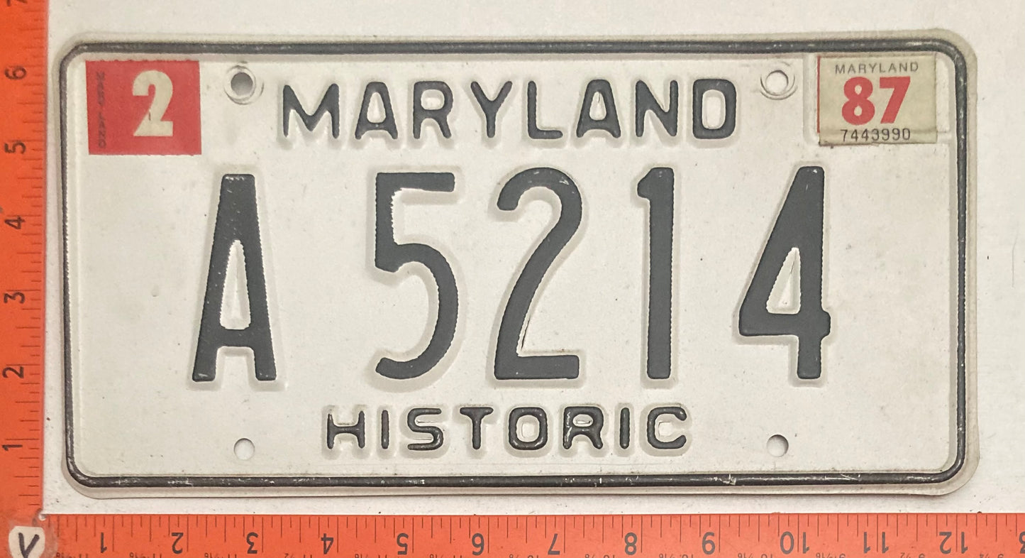 1987 Maryland #A 5214 Historic License Plate