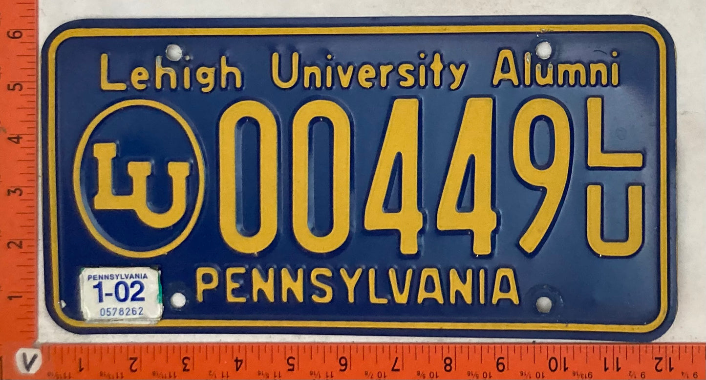 2002 Pennsylvania #00449 L/U Passenger License Plate