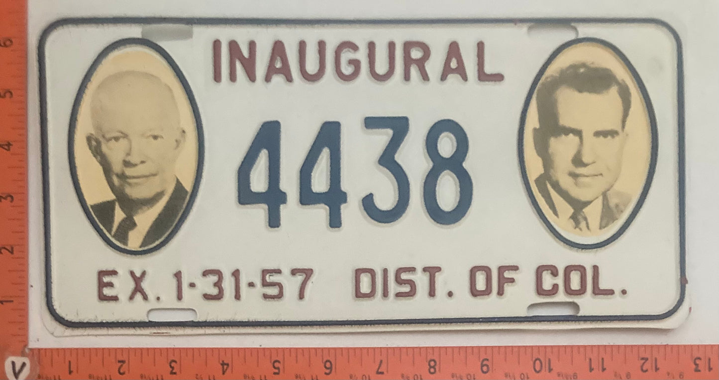 1957 Washington, DC #4438 Presidential Inaugural Passenger License Plate