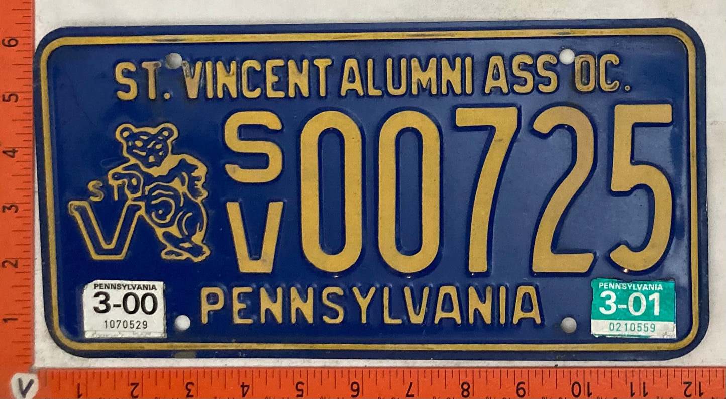 2001 Pennsylvania #S/V 00725 Passenger License Plate