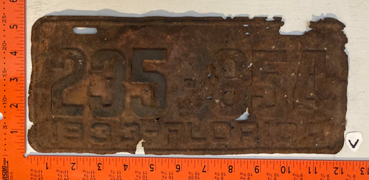 1933 Florida #235-854 Passenger License Plate