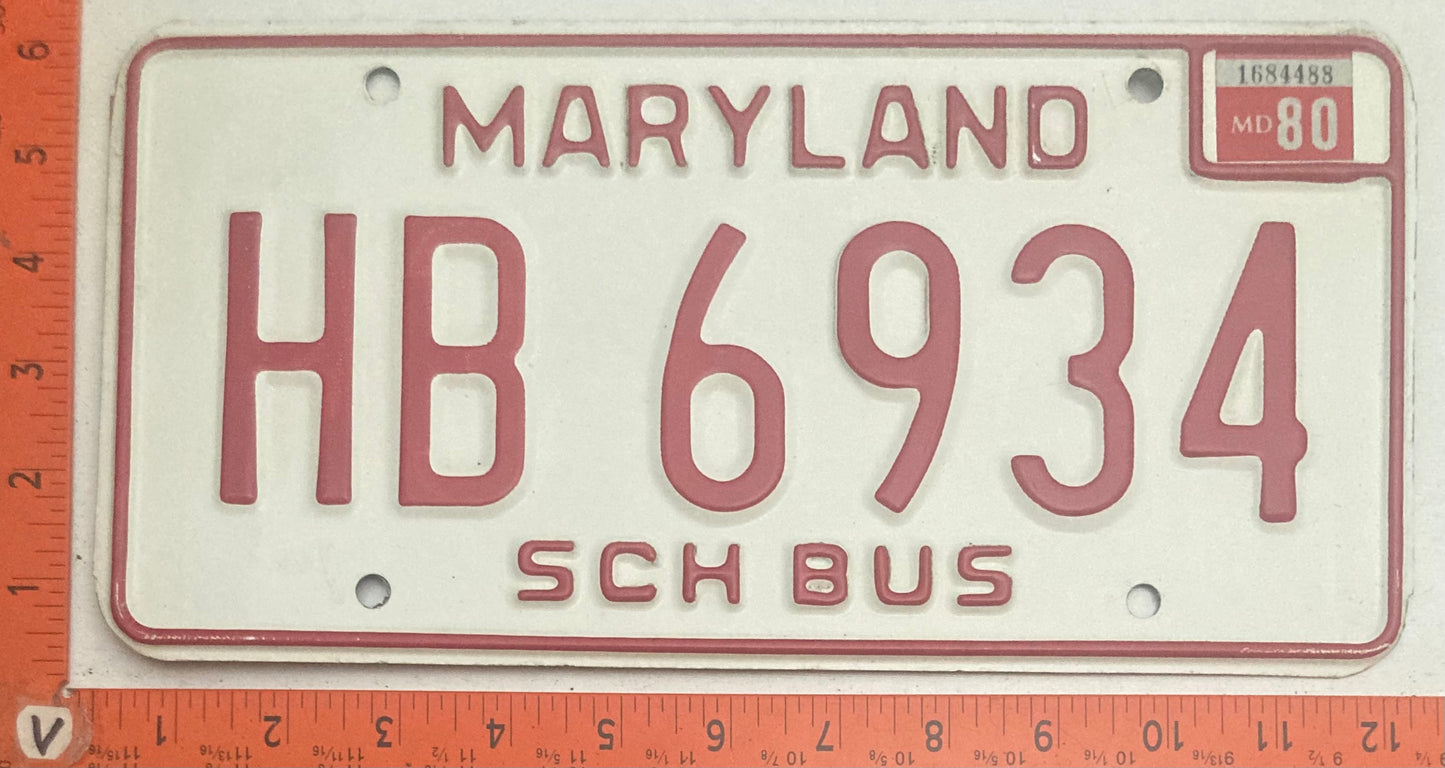 1980 Maryland #HB 6934 School Bus License Plate