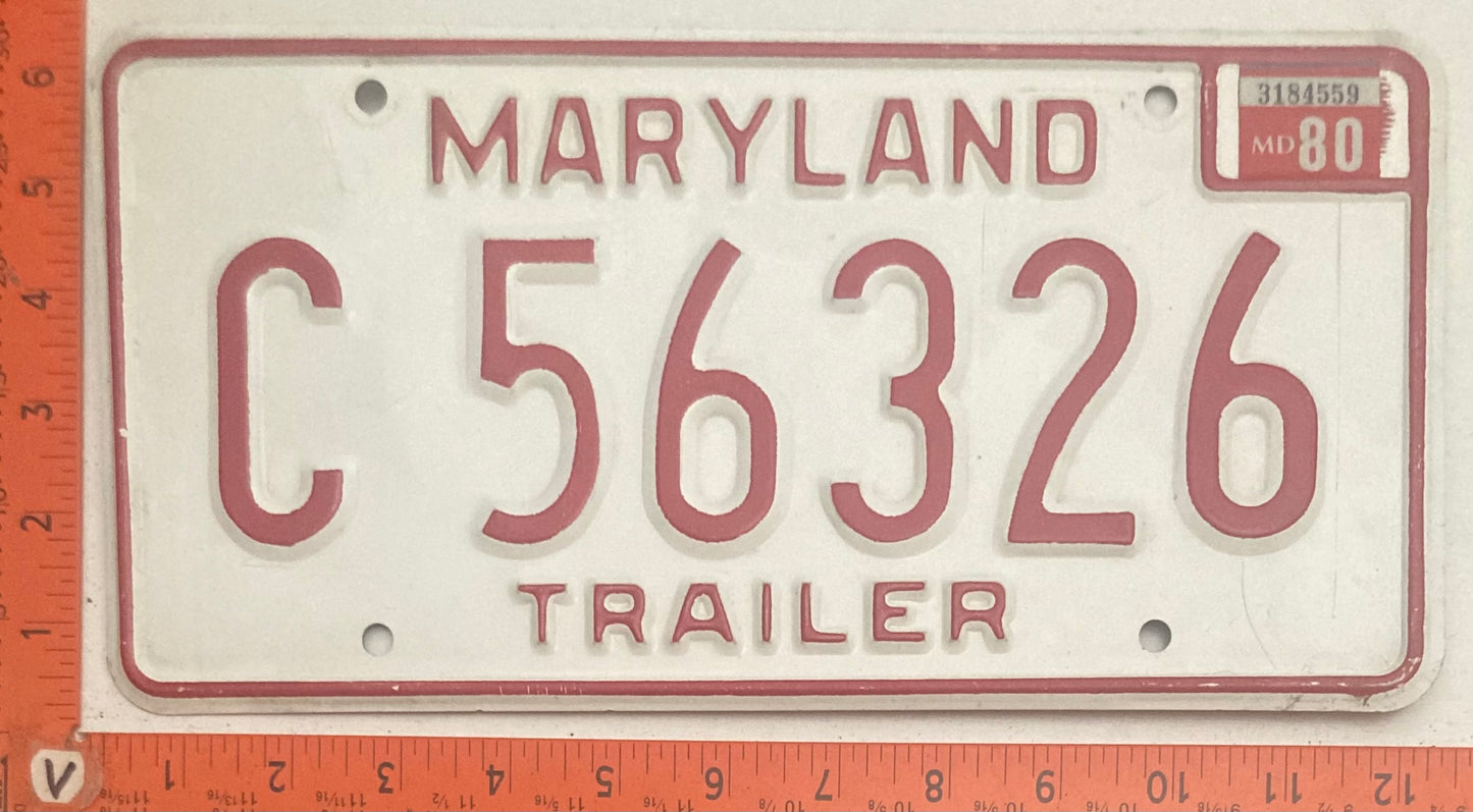 1980 Maryland #C 56326 Trailer License Plate