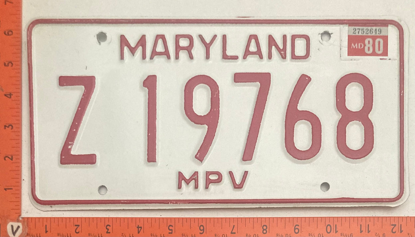 1980 Maryland #Z 19768 MPV License Plate