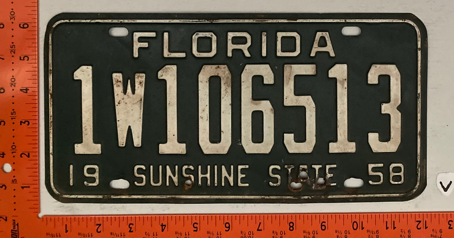 1958 Florida #1W106513 Passenger License Plate