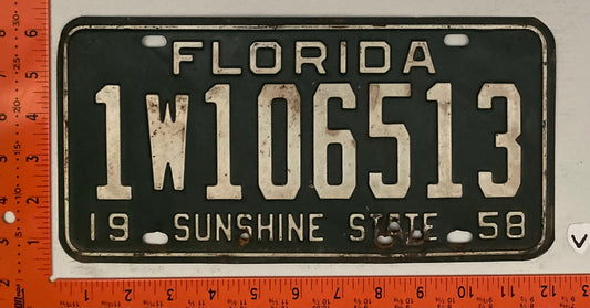 1958 Florida #1W106513 Passenger License Plate