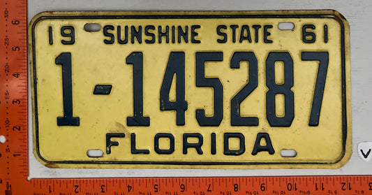 1961 Florida #1-1455287 Passenger License Plate