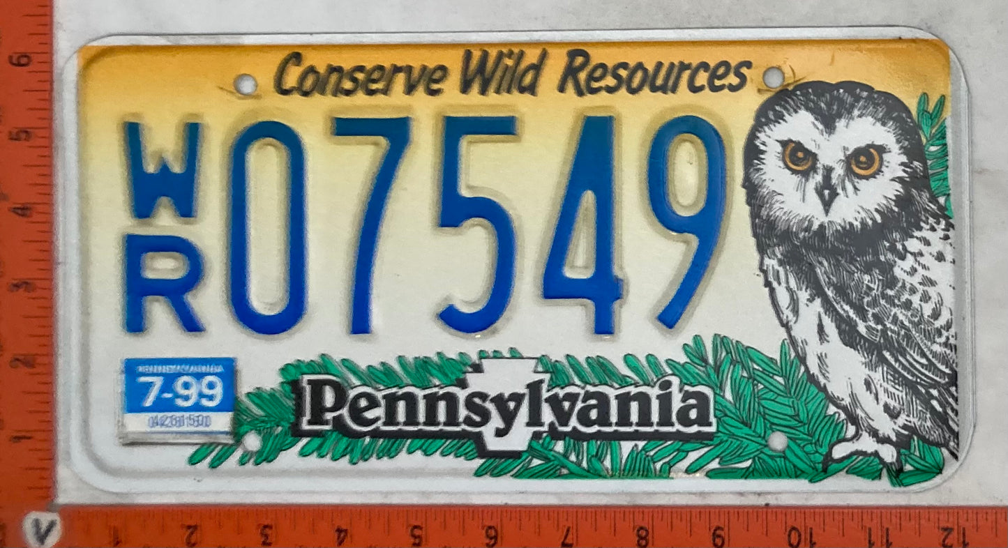 1999 Pennsylvania #W/R 07549 Passenger License Plate