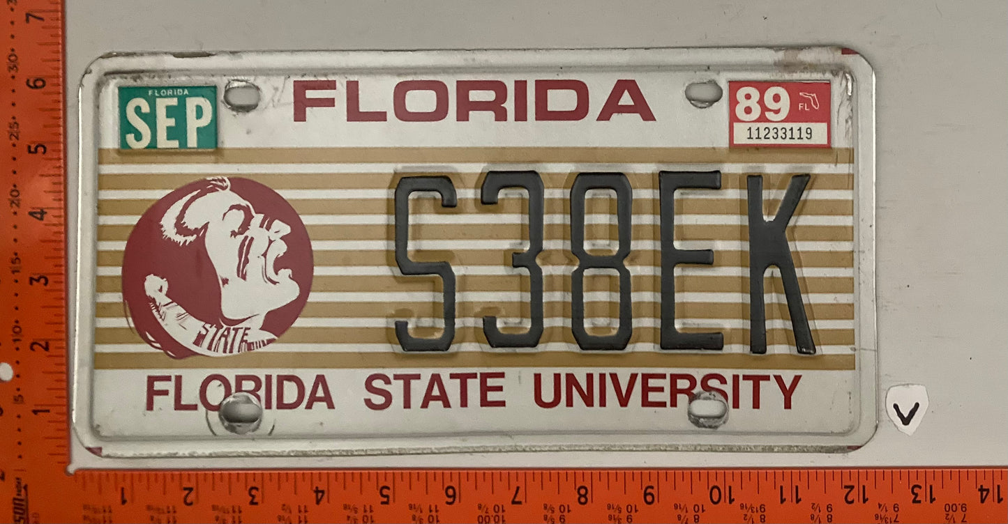 1989 Florida #538EK Florida State License Plate