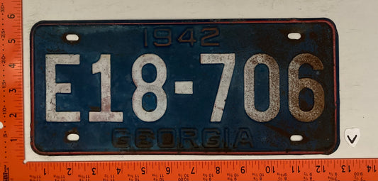 1942 Georgia #E18-706 Passenger License Plate