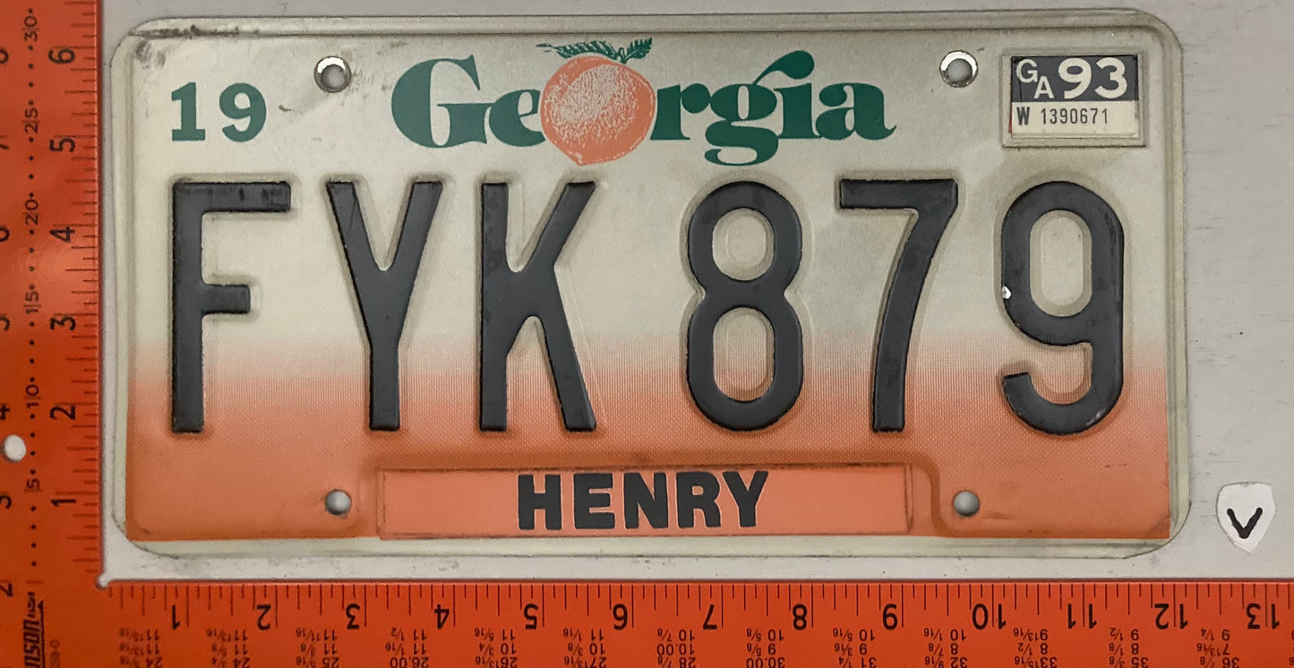 1993 Georgia #FYK 879 Passenger License Plate