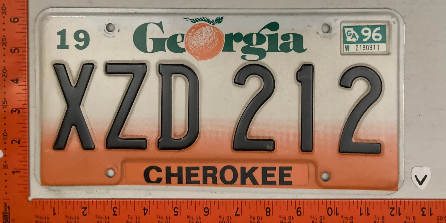 1996 Georgia #XZD 212 Passenger License Plate