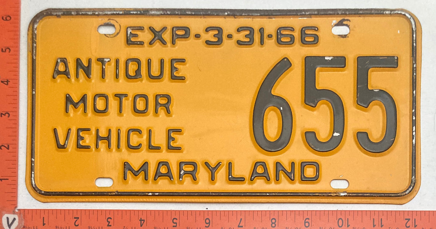 1966 Maryland #655 Antique Motor Vehicle License Plate