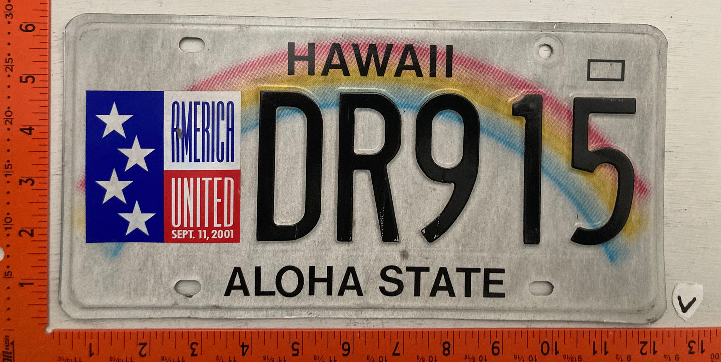 Undated Hawaii #DR915 America United Passenger License Plate