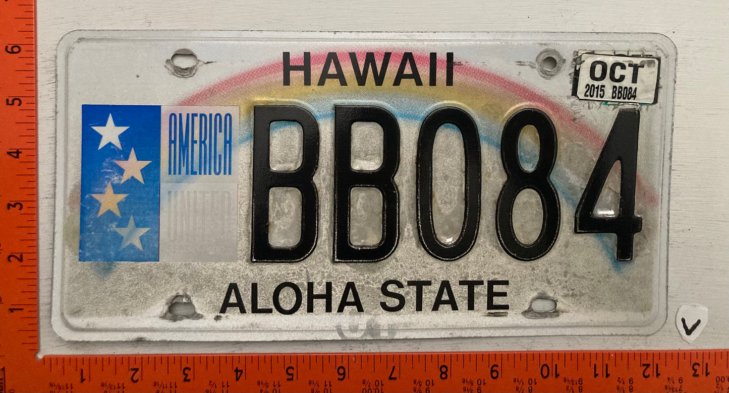 2015 Hawaii #BB084 America United Passenger License Plate