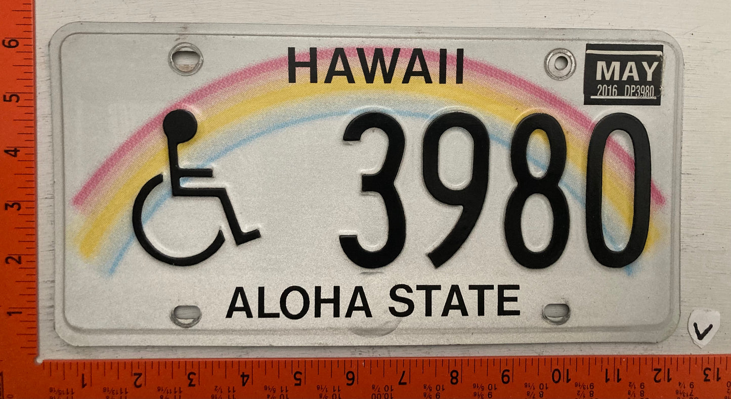 2016 Hawaii #3980 Handicapped License Plate